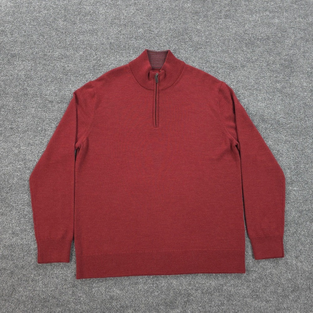UNTUCKit Sweater Mens Large Red Belguardo Merino Wool 1/4 Zip Mock Neck Pullover